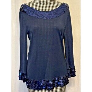 Ellen Tracy - Navy Blue Silk blend, sequin detail, boat neck sweater Size Medium